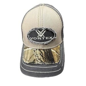 VORTEX‎ GEAR Camo Mesh Trucker Hat Brown Black Distressed Patch Adjustable OSFM